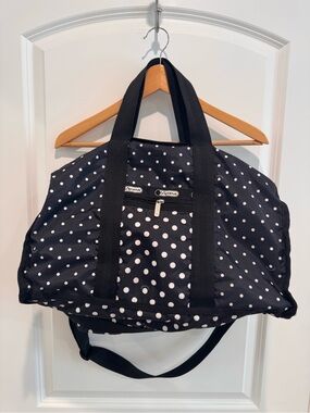 LeSportsac Black Polka Dot Weekender duffel Bag with strap